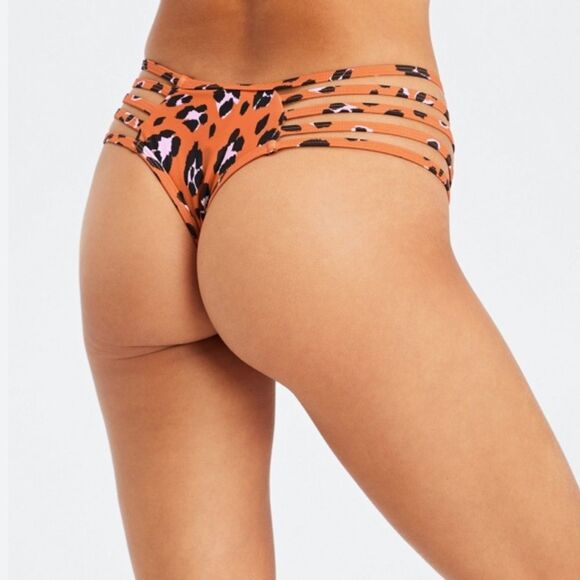 Fabletics Strappy Bikini Bottom Orange Black Animal Print Size XXL‎ - Picture 2 of 10